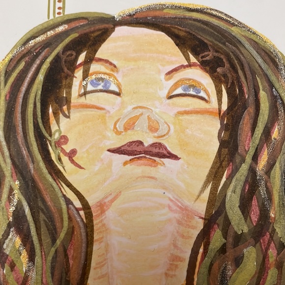 Unframed Original Art Illustration Portrait Drawing Lucy Looks Up in Alcohol Ink - Picture 3 of 4